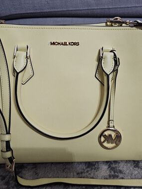 Michael Kors Pale Yellow Saffiano Satchel with Gold Hardware